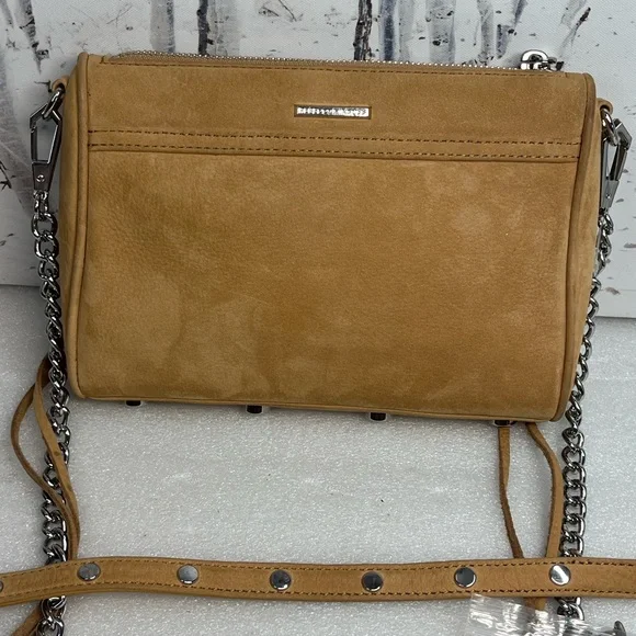 Rebecca Minkoff Mini M.A.C.Camel Suede & Leather Crossbody Bag w/a chain strap - Picture 2 of 12